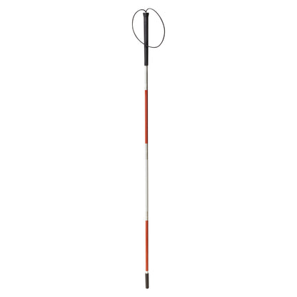 Drive Medical Walking Cane for the Blind, featuring a reflective white and red shaft, black handle, and looped strap.