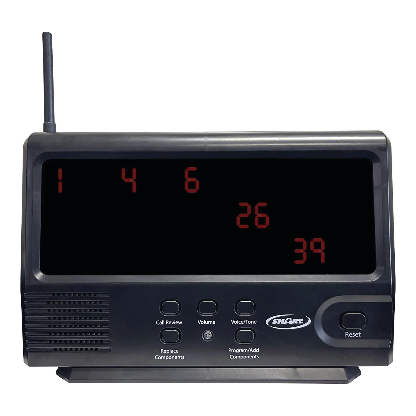 The Smart Caregiver Economy Central Monitor displays numbers and features buttons for call review, volume, and reset.