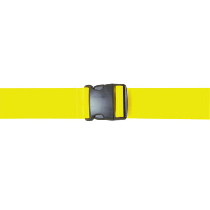 The AliMed Antimicrobial Wipeable Gait Belt is bright yellow with a black plastic buckle, designed for patient mobility assistance.