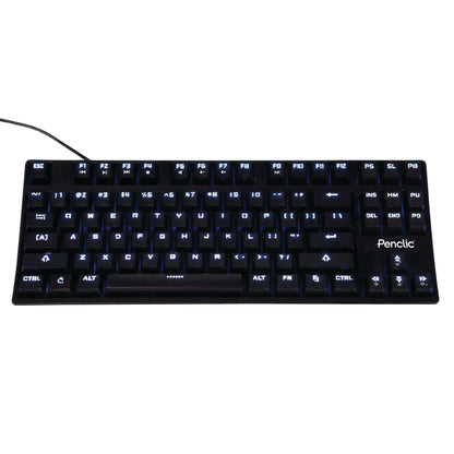 MK1 Mechanical Keyboard with a black design features white backlit keys, compact layout, and multimedia function keys.