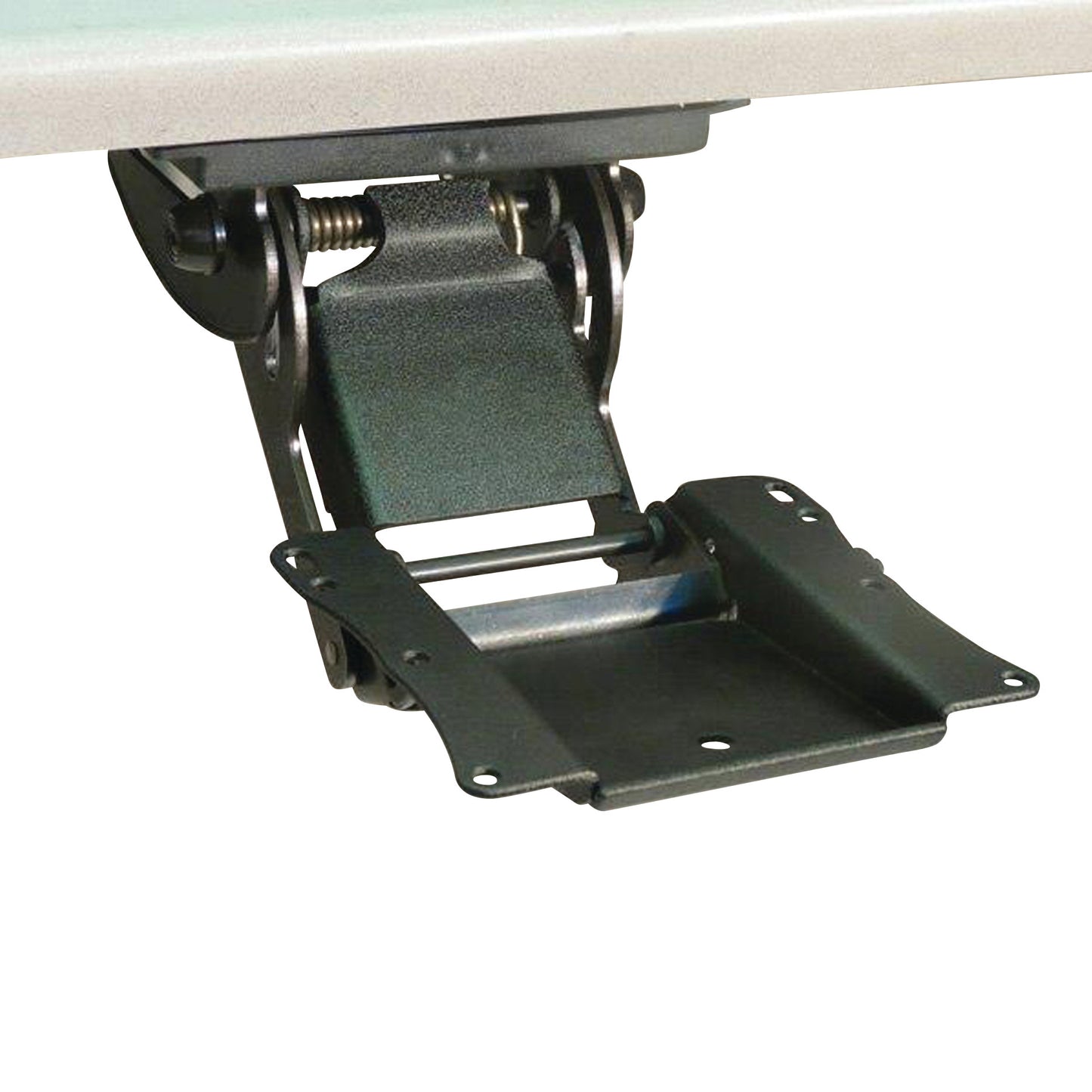Weber Knapp Ultra Compact Keyboard Tray mounted under a desk, showing its adjustable and retractable mechanism.