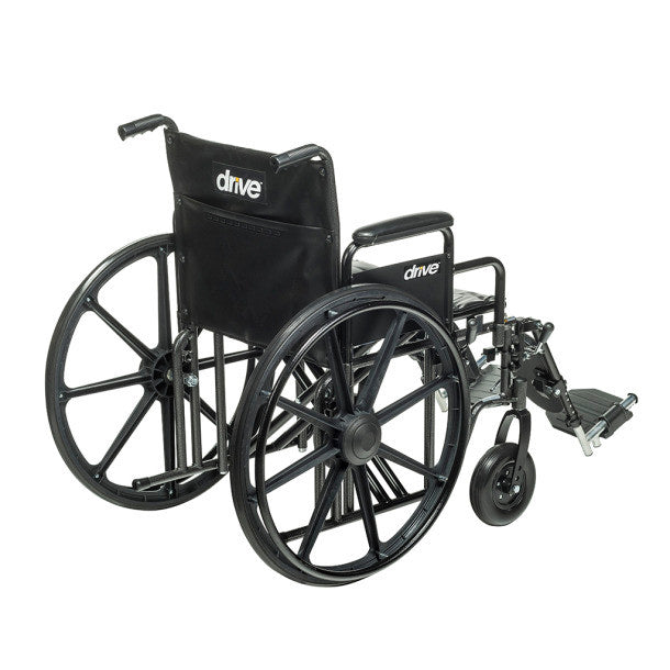 Drive Medical Sentra EC Heavy-Duty Wheelchair with Removable Desk Arms and Elevating Leg Rests, shown from a rear angle.