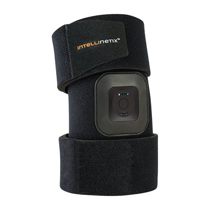 The Intellinetix Foot/Ankle Therapy Wrap is a black adjustable wrap with a control unit for providing vibration therapy.