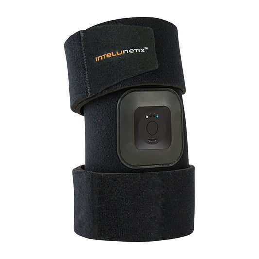 The Intellinetix Foot/Ankle Therapy Wrap is a black adjustable wrap with a control unit for providing vibration therapy.