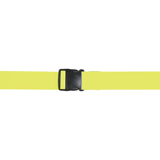 A yellow AliMed Soft Wipeable Gait Belt with a black plastic buckle on a white background.