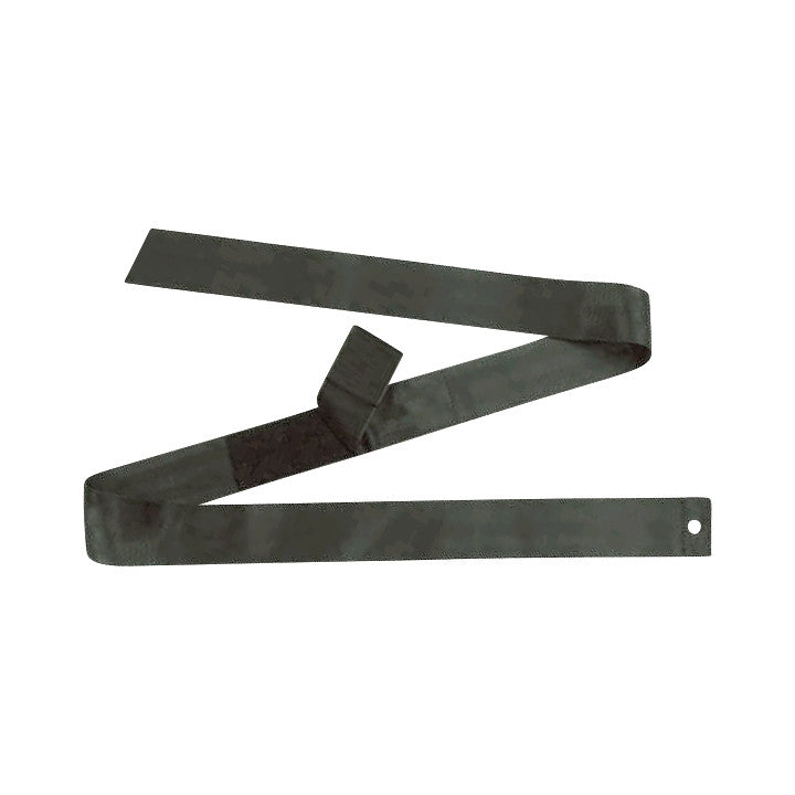 A tangled black belt with a hole at one end, resembling the Drive Medical Wheelchair Seatbelt, against a white background.