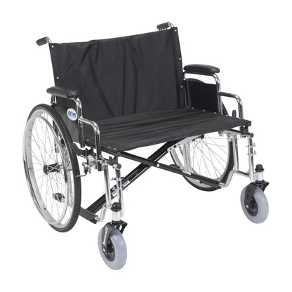 Drive Medical Sentra EC Heavy-Duty Extra-Wide Wheelchair features a black seat, armrests, large rear wheels, and front casters.