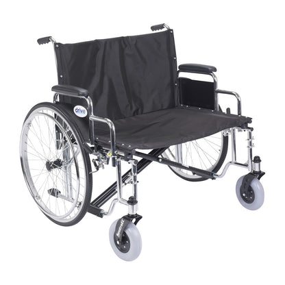 Drive Medical Sentra EC Heavy-Duty Extra-Wide Wheelchair with black seat, silver frame, large rear wheels, and swivel front casters.