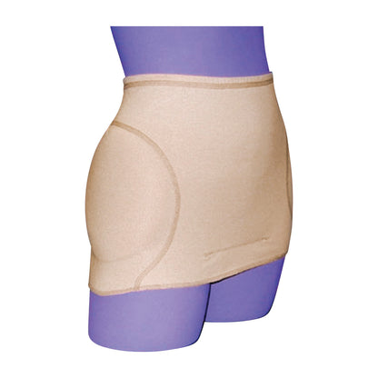 HipSaver Nursing Home Briefs are worn on a mannequin, featuring beige fabric designed for hip protection and comfort.