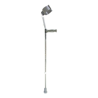 Drive Medical Deluxe Steel Forearm Crutch with a grey cuff and handle, adjustable height, and a rubber tip at the base.