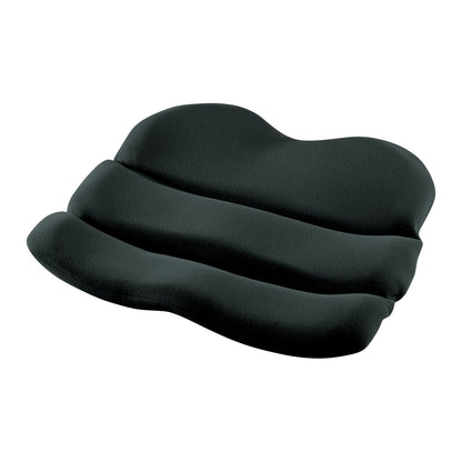 The ObusForme Contoured Seat Cushion is a black, ergonomically shaped cushion designed for comfort and support while sitting.