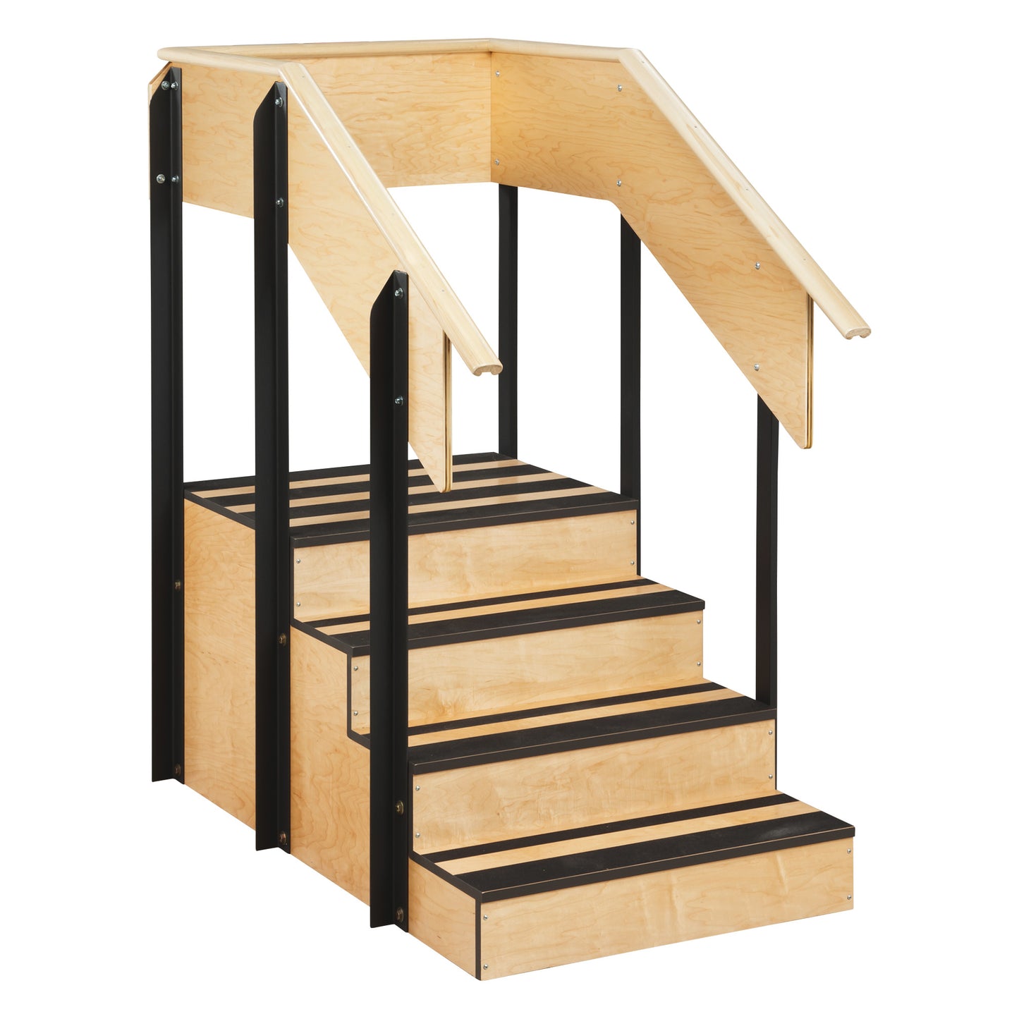 The Clinton One-Sided Staircase is a wooden therapy training tool with three steps, side rails, and a small landing at the top.