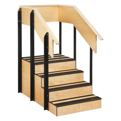 The Clinton One-Sided Staircase is a wooden therapy training tool with three steps, side rails, and a small landing at the top.