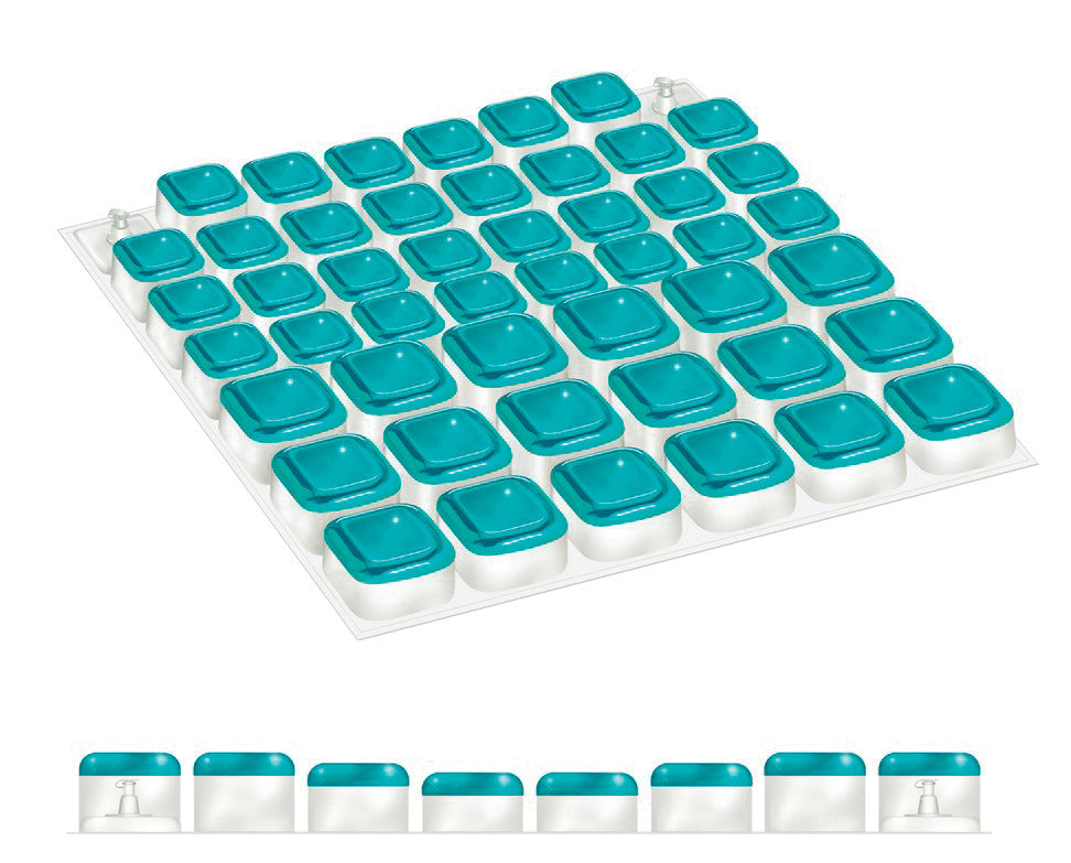 The Relax GelCell G2 Wheelchair Cushion features a grid of teal gel cells on a white base for pressure relief and comfort.