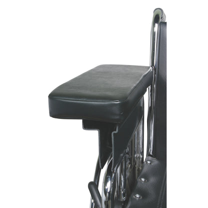 AliMed Extended Width Armrest on a wheelchair, featuring a padded surface and sturdy metal supports for enhanced comfort and stability.