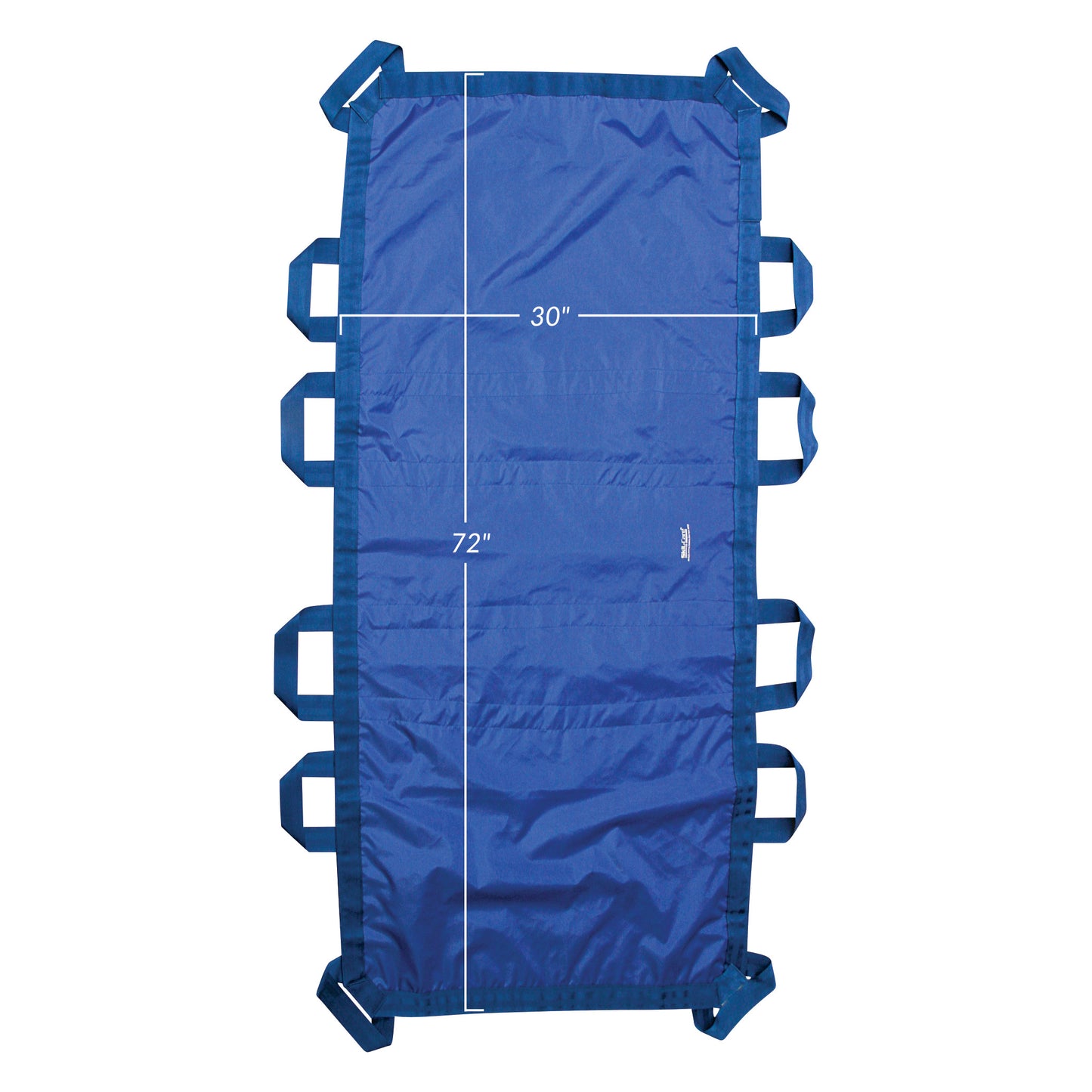 SkiL-Care Bariatric Turner is a blue fabric mat with multiple handles, measuring 30" x 72", used for patient transfers.