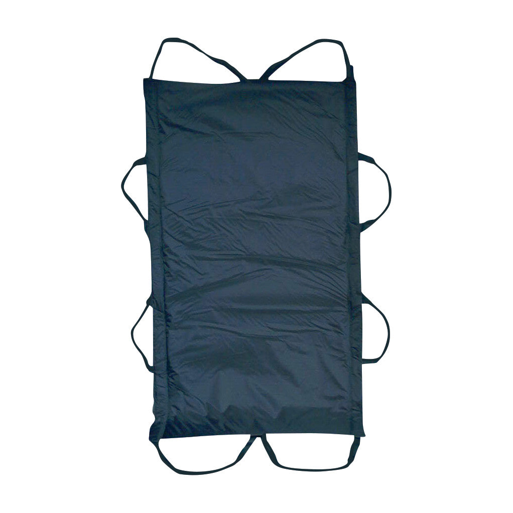 The SafetySure Mobility Sheet is a dark fabric transfer aid with eight handles along the sides, designed to assist with patient mobility.