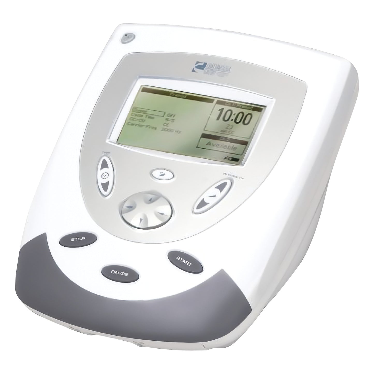 The Chattanooga Intelect Transport Two-Channel Stimulator System is a medical device with a display and control buttons for electrotherapy.