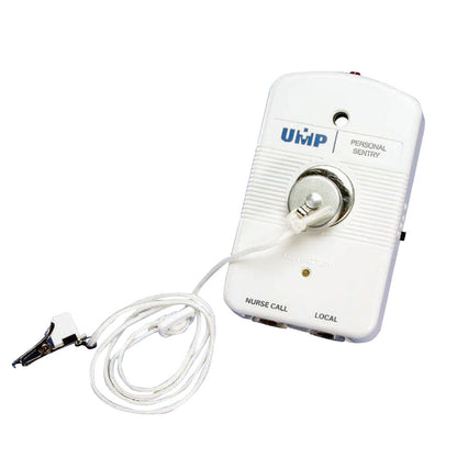 UMP Replacement Pull Cord with clip, designed for nurse call systems, featuring a white cord attached to a small device.