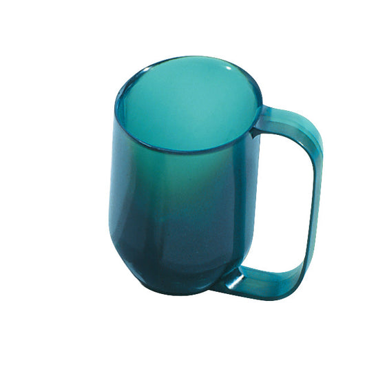 A blue Weighted-Base Dysphagia Cup with a large handle, designed to assist individuals with swallowing difficulties.