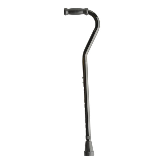 The Lumex Bariatric Adjustable Offset Cane is a black, ergonomically designed mobility aid with a rubber tip for stability.