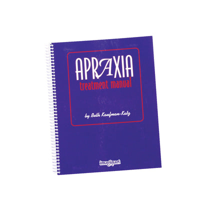 A purple spiral-bound book titled "Apraxia Treatment Manual" by Beth Kaufman-Katz, published by Imaginart.