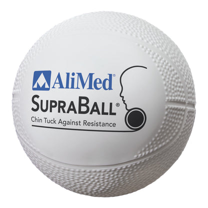 AliMed SupraBall Chin Tuck Against Resistance is a textured white exercise ball with a printed logo and a side profile silhouette.