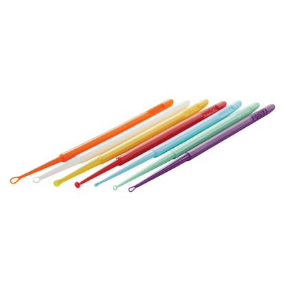 Bionix Safe Ear Curette Variety Pack features eight colorful, plastic ear curettes with different tip shapes and sizes for ear cleaning.