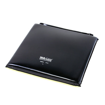 The SkiL-Care Econo-Gel Wheelchair Cushion with Polyester Cover is a square-shaped black cushion with white text on top.