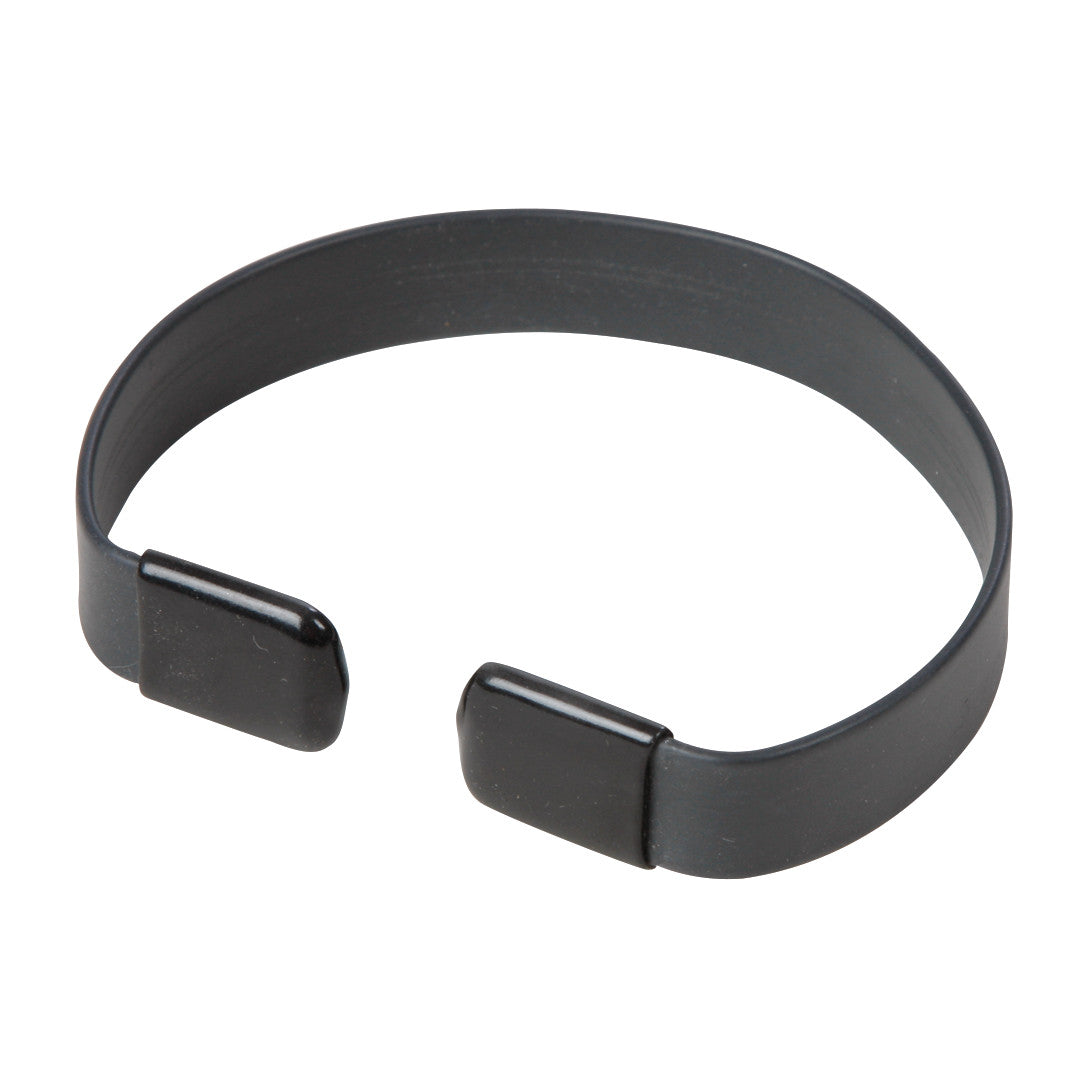 A black plastic AliMed Tongue Clip with flat ends, designed to assist in securing medical devices to a patient's tongue.