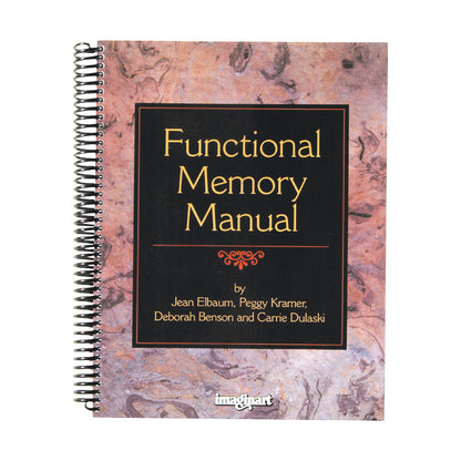 The Functional Memory Manual features a spiral-bound cover with a marbled background and gold text on a black panel.