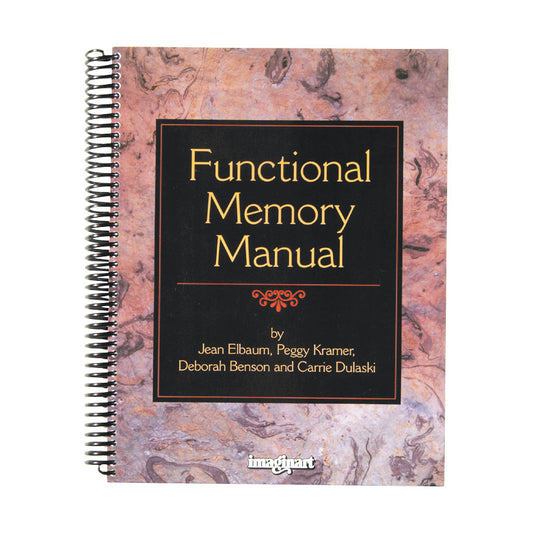 The Functional Memory Manual features a spiral-bound cover with a marbled background and gold text on a black panel.