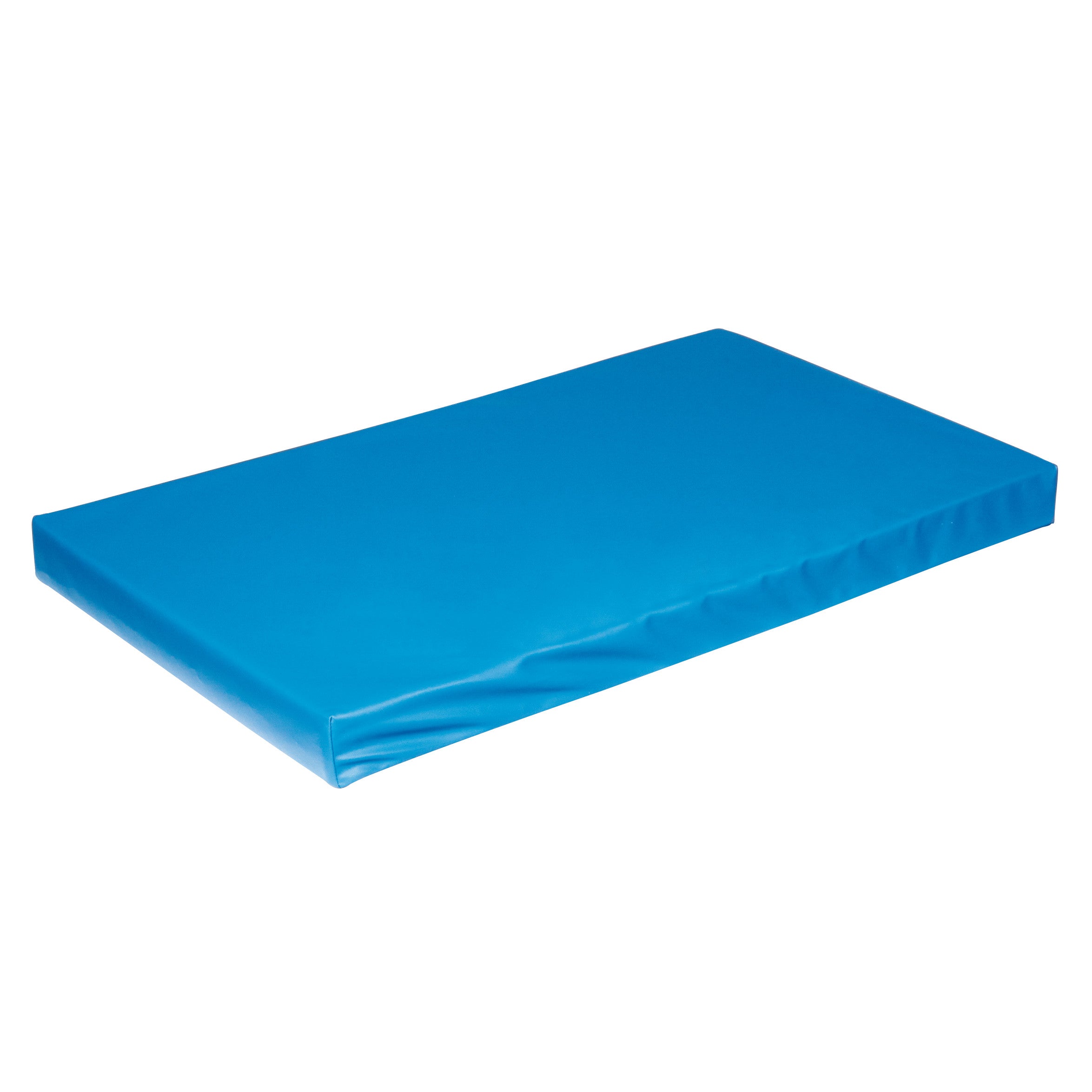 The AliMed Vinyl-Covered Decubitus Abdominal Pad is a rectangular blue cushion designed for patient comfort and support.