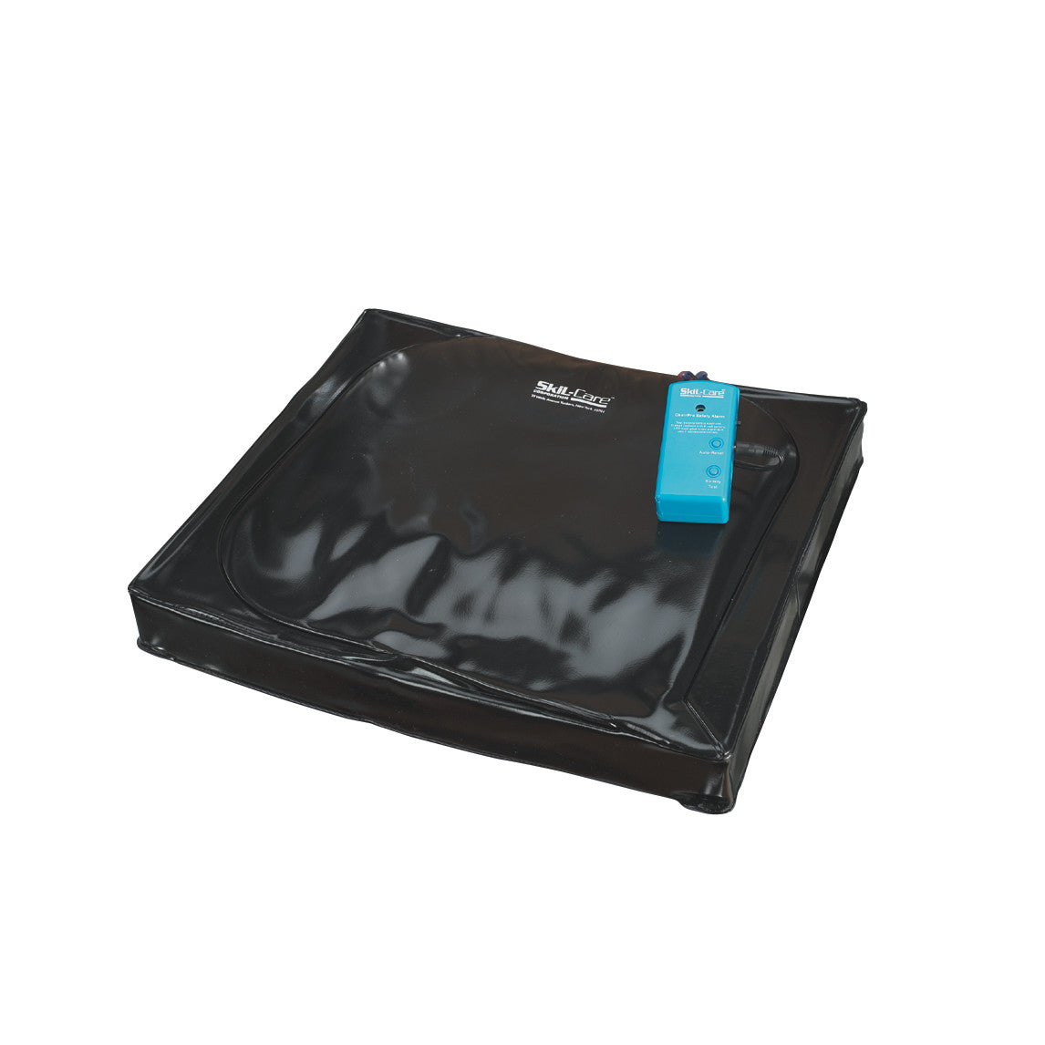 SkiL-Care Gel-Foam Pad Alarm with a black gel-foam pad and a blue wireless alarm unit for patient monitoring.