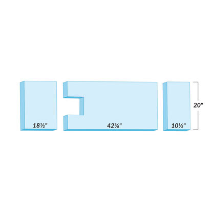 Diagram of the AliMed Support Surface for AMSCO 3080/3085 Surgical Tables, showing three blue segments with labeled dimensions.
