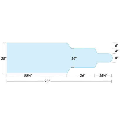 Diagram of the AliMed Support Surface for Phillips Angiography Table with dimensions: 28\" x 98\", showing detailed measurements.