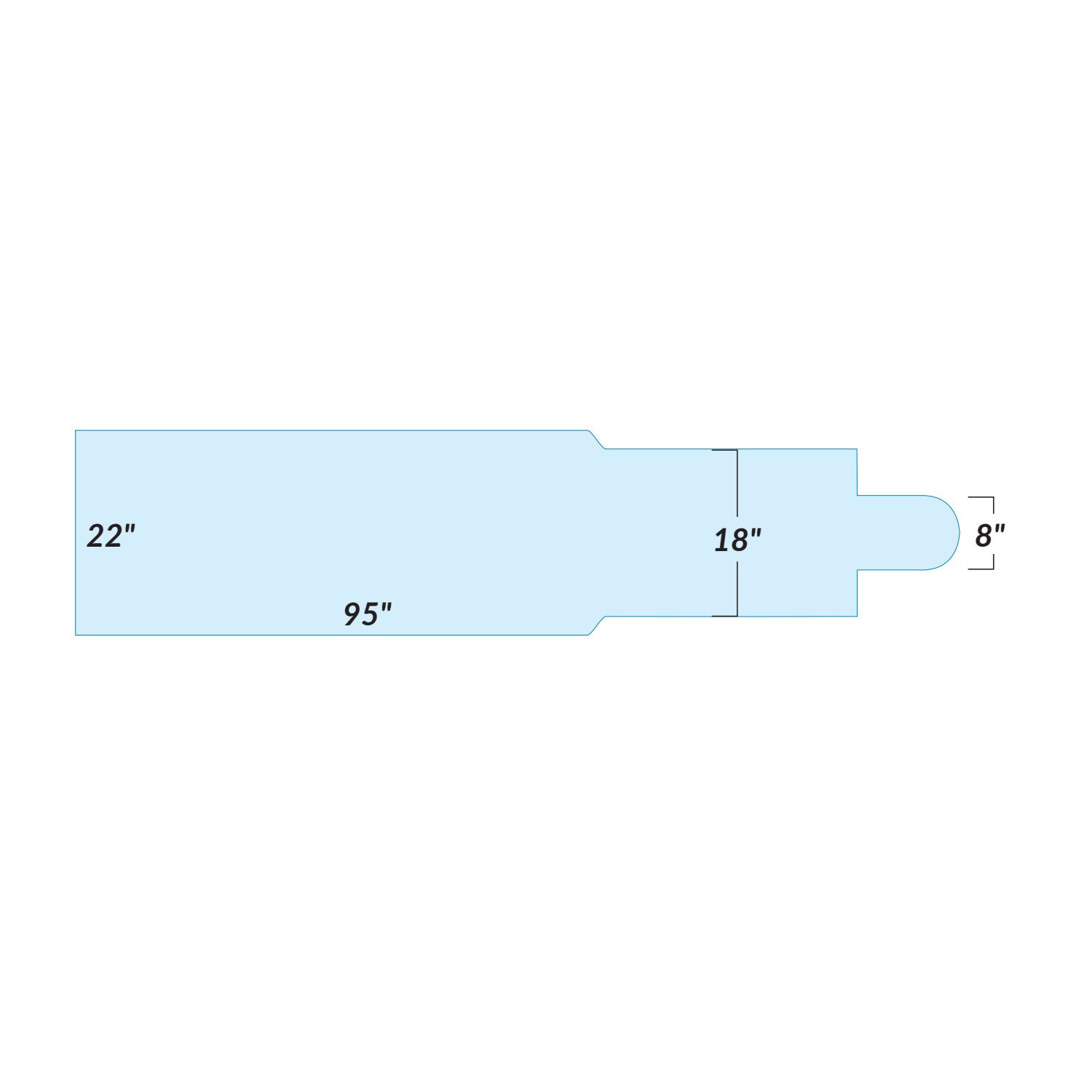 Diagram of the AliMed Support Surface for Philips SR 134A Angiography Table, showing dimensions: 95" x 22", 18" x 8".
