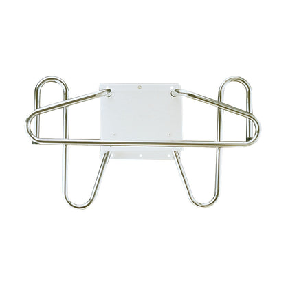 Heavy-Duty Apron and Glove Wall Rack with metal frame and hooks, designed for hanging aprons and gloves, mounted on a wall.