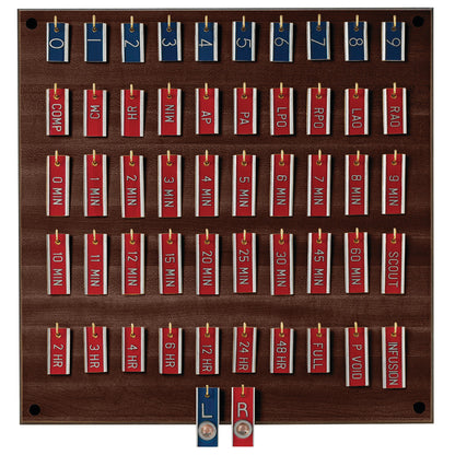 IVP X-Ray Marker Set with numbered and labeled markers on a board, including time intervals and procedural indicators.