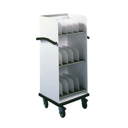 Wolf Heavy-Duty Cassette Cart with multiple shelves and dividers, featuring handles on the sides and wheels for mobility.