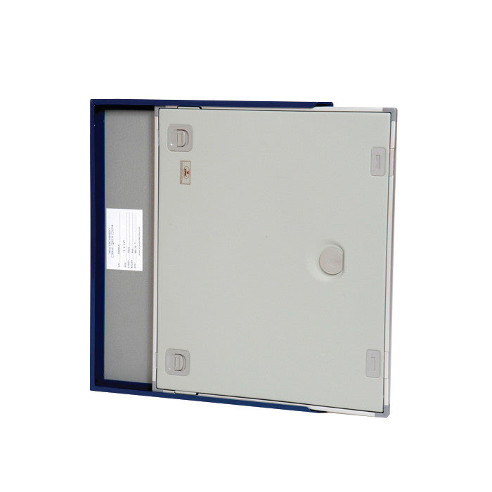 XRAC EZ Slide X-Ray Grid Encasement, 14"W x 17"L, 103 LPI, features a secure locking mechanism and is slightly open, showing inner details.