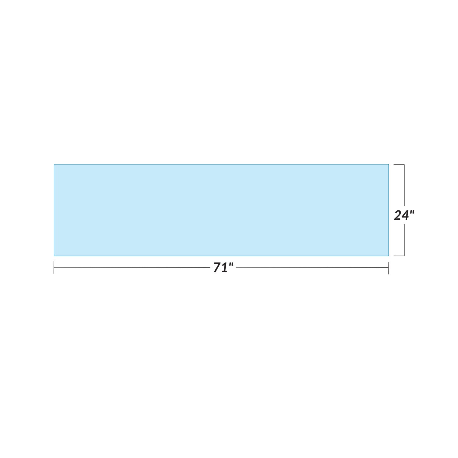 Diagram of the AliMed Nuclear Special Procedures X-Ray Support Surface, measuring 71 inches long and 24 inches wide.
