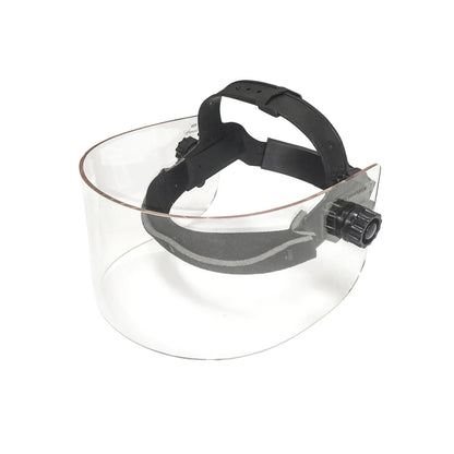 A Universal Panoramic Face Shield with a clear plastic visor and adjustable black headband featuring a side adjustment knob.