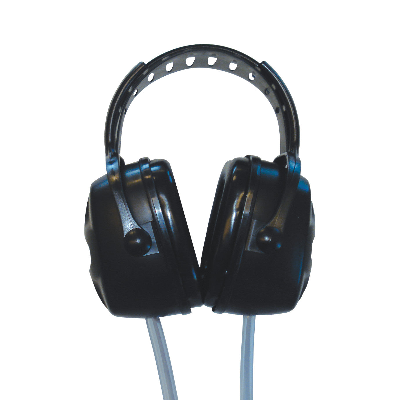 Noise Guard Headset features black ear muffs with a perforated adjustable headband designed for hearing protection.
