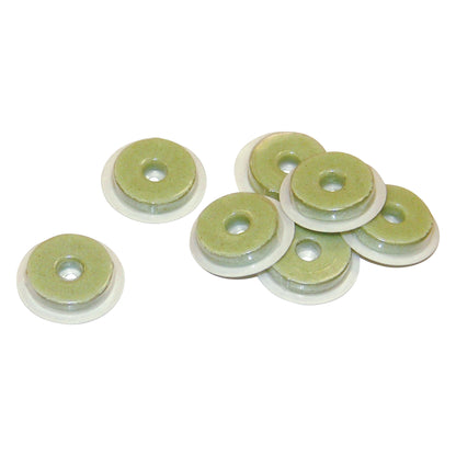 A set of seven Multi-Modality Radiology/RT Markers with green foam centers and clear adhesive bases.