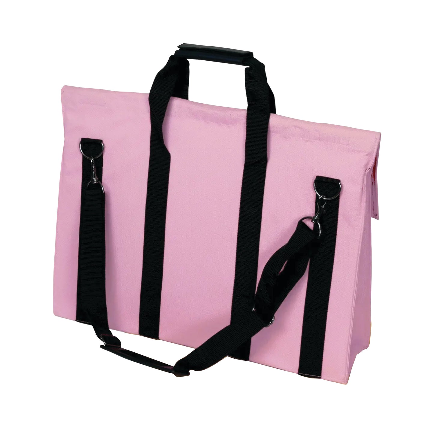 The Expandable X-Port X-Ray Portfolio is a pink carrying case with black handles, straps, and metal clips for transporting X-ray films.