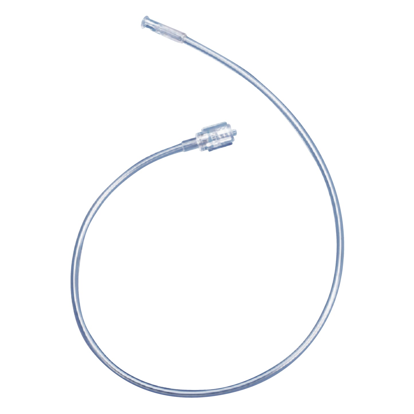 DeRoyal Non-Braided High Pressure Injector Line with Female to Male Luer Lock, a clear flexible tube with connectors on each end.