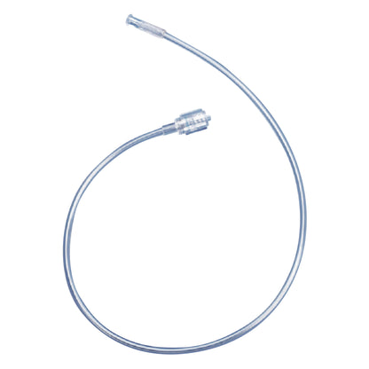 DeRoyal Non-Braided High Pressure Injector Line with Female to Male Luer Lock, featuring a transparent flexible tubing.