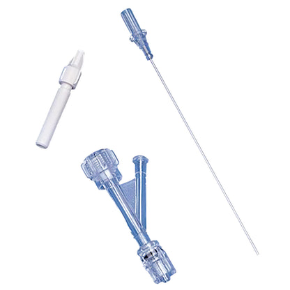 DeRoyal PTCA Accessory Kit components include a guidewire introducer, a dilator, and a needle, all made from transparent plastic.