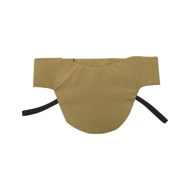 The Wolf Sof-T Thyroid Collar, Lightweight Lead is a tan protective accessory with black straps for neck support in medical settings.